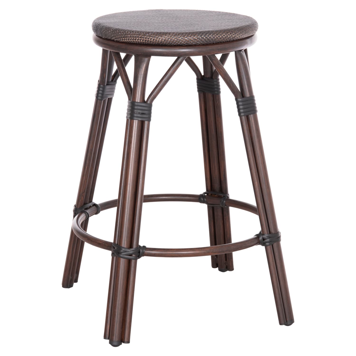 ALUMINUM MEDIUM HEIGHT BAR STOOL CHINO BAMBOO LOOK & TEXTILENE IN BROWN 43x43x65Hcm.