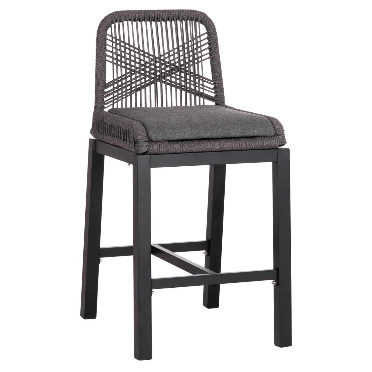 BAR STOOL MEDIUM HEIGHT HOWARD ALUMINUM IN BLACK--DARK GREY ROPE 47.5x55x94.5Hcm.