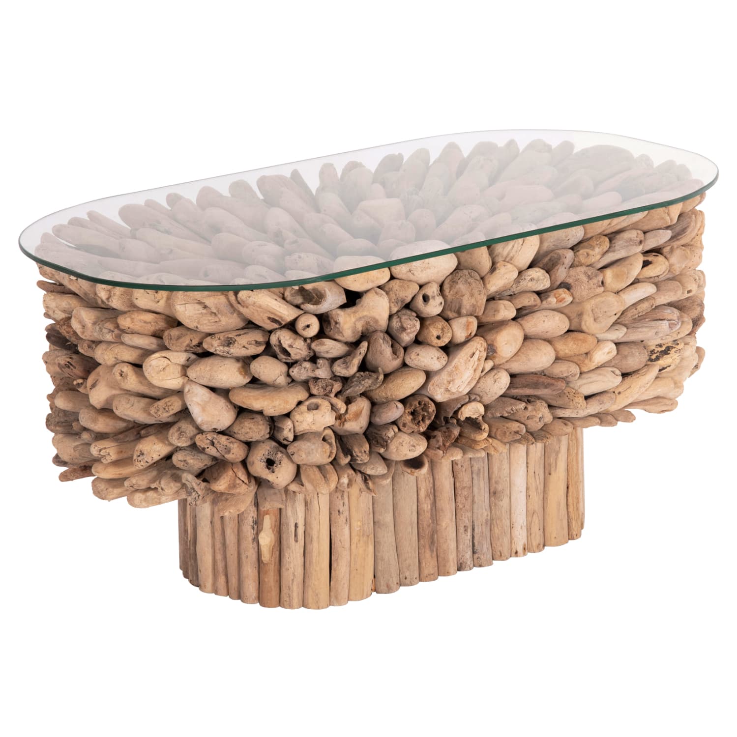 COFFEE TABLE OVAL SPARROW DRIFTWOOD--GLASS 106x55,5x50,5Hcm.