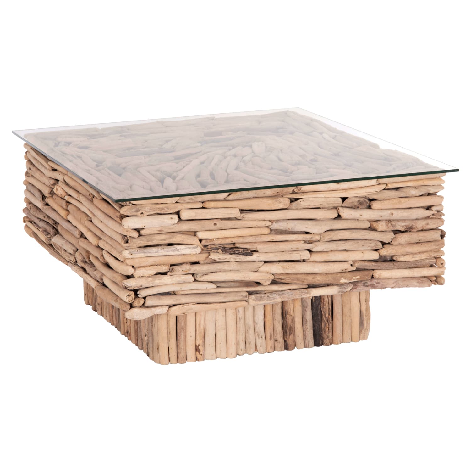 COFFEE TABLE SQUARE SPARROW DRIFTWOOD--GLASS 95x95x51,5Hcm.