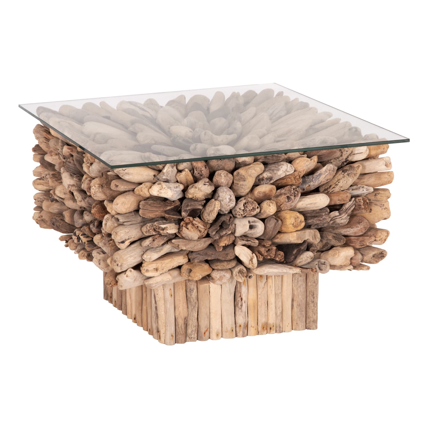 COFFEE TABLE SQUARE SPARROW DRIFTWOOD--GLASS 75x75x51Hcm.