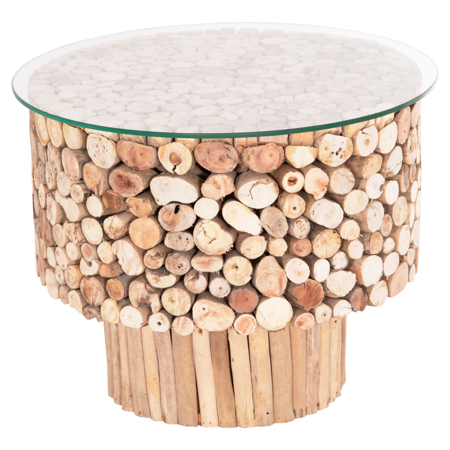 COFFEE TABLE ROUND SPARROW DRIFTWOOD--GLASS Φ65x51.5Hcm.