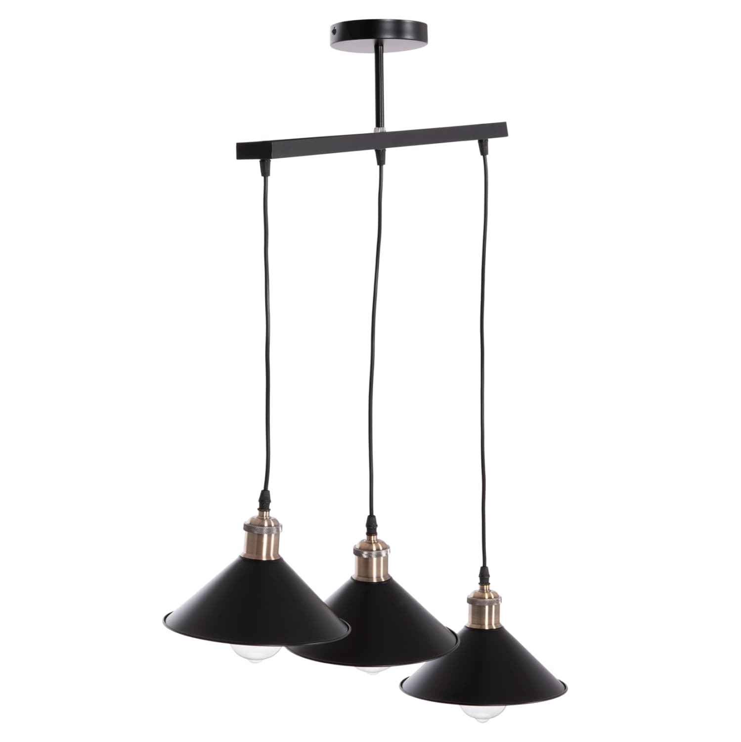 ТАВАНСКА ВИСИЛКА СО 3 СВЕТЛА BELL ЦРН МЕТАЛ-БРОНЗЕНО ГРЛО Φ21,5x128Hcm.