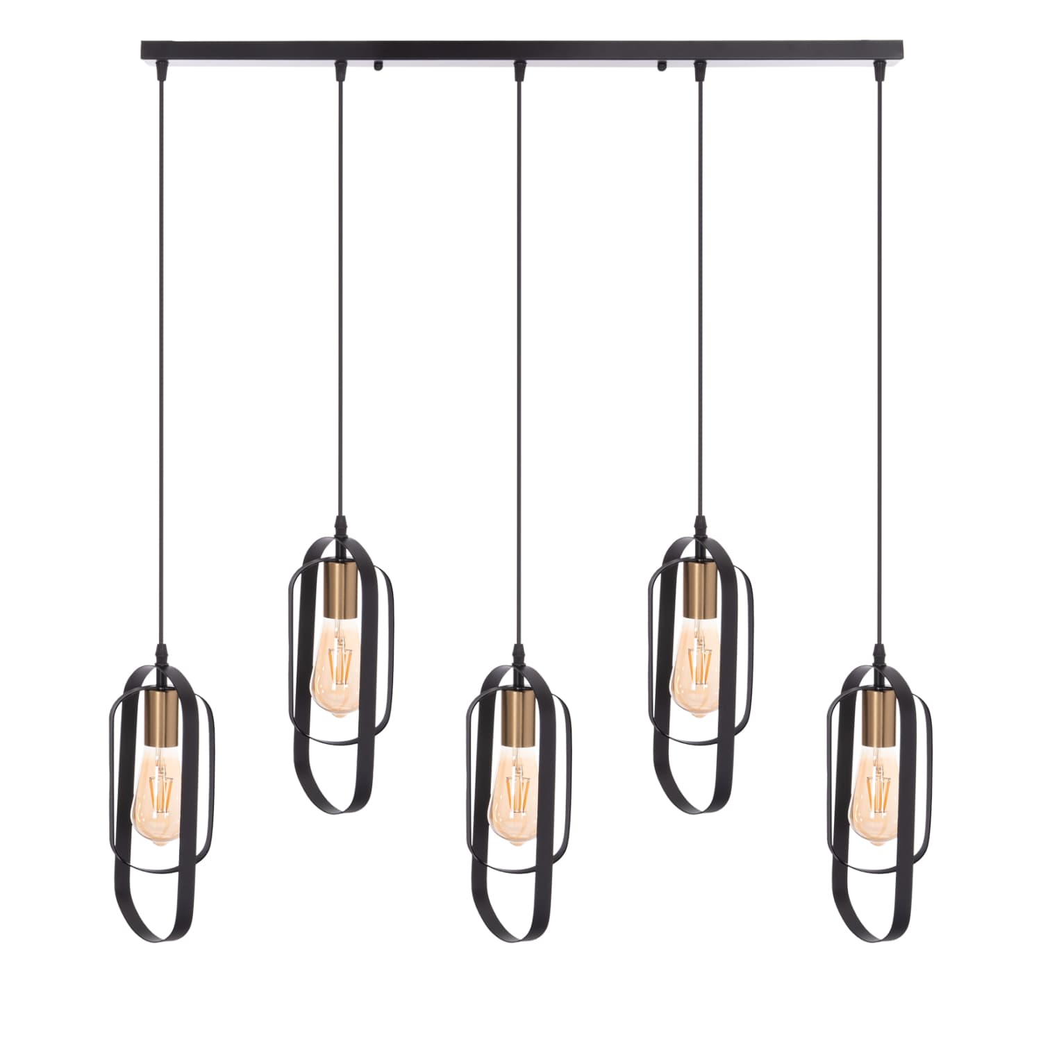 CEILING PENDANT 5-LIGHT LAMP BIUT BLACK METAL-GOLD SOCKET 80x6x138Hcm.