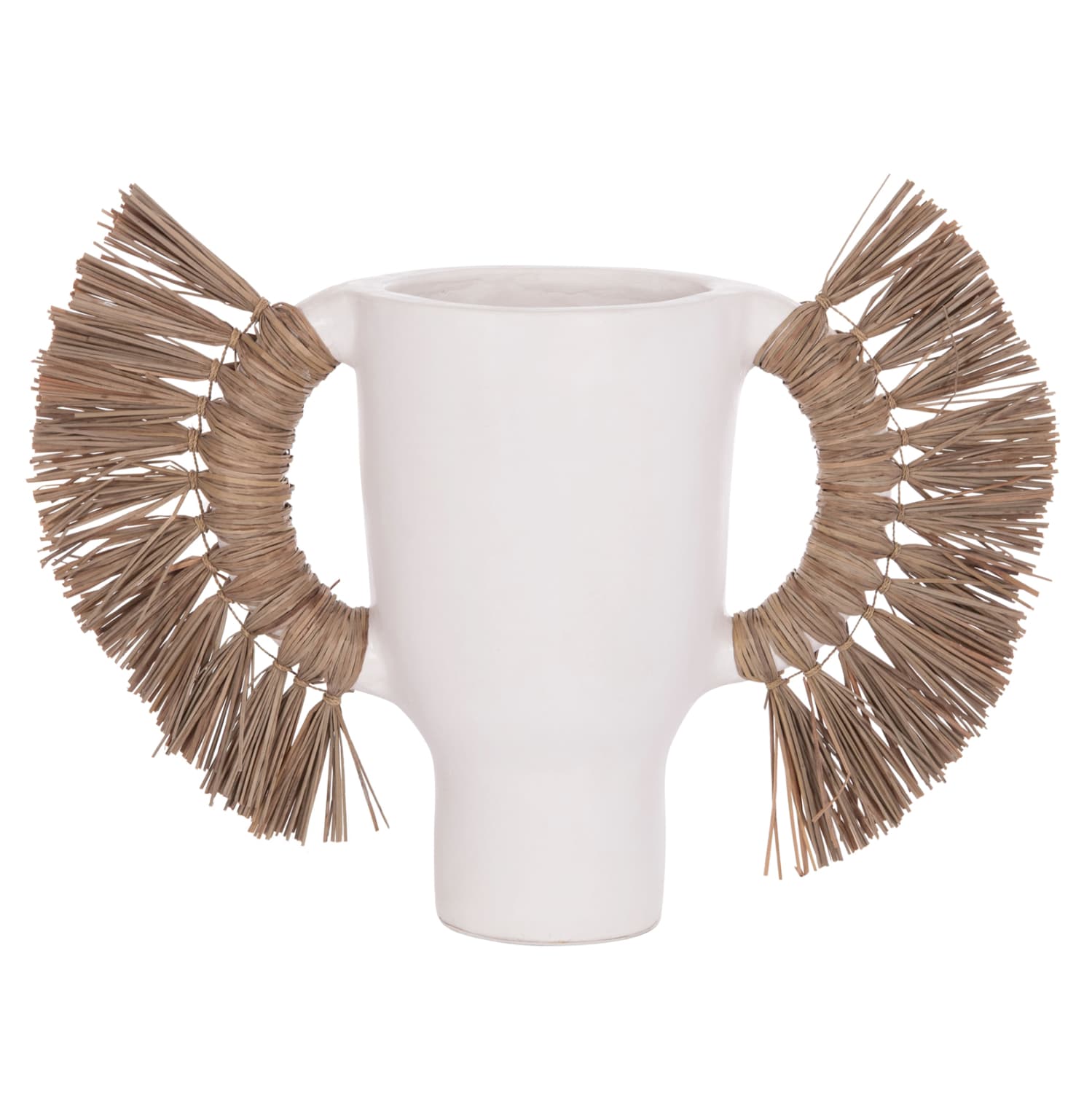 DECORATIVE TABLE VASE ALICA TERRACOTA IN WHITE COLOR & GRASS--64x22x38Hcm.