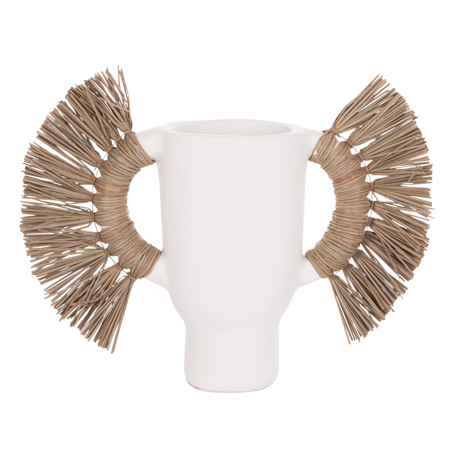 DECORATIVE TABLE VASE ALICA TERRACOTA IN WHITE COLOR & GRASS--55x19x34Hcm.