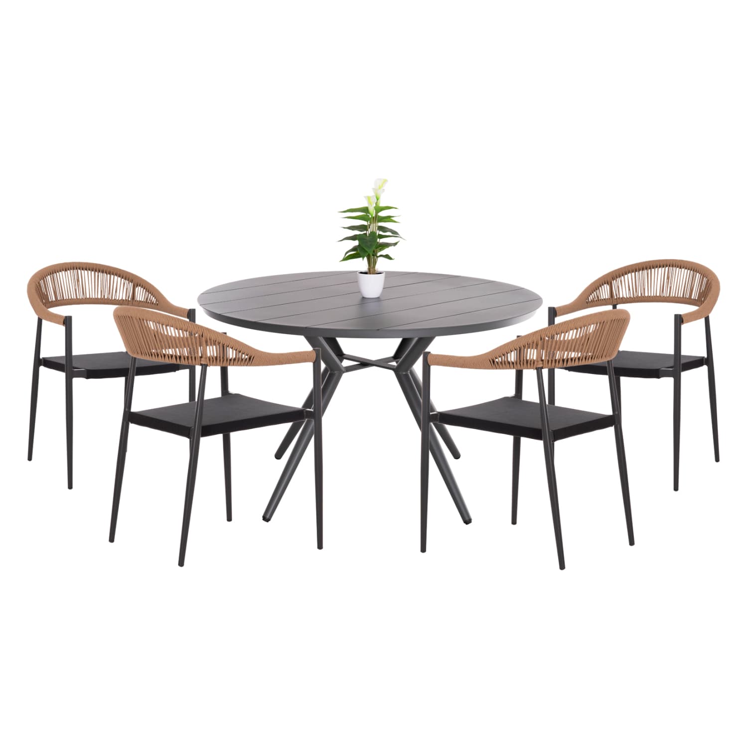 OUTDOOR DINING SET 5PCS BERG DARK GREY ALUMINUM--P.E.RATTAN