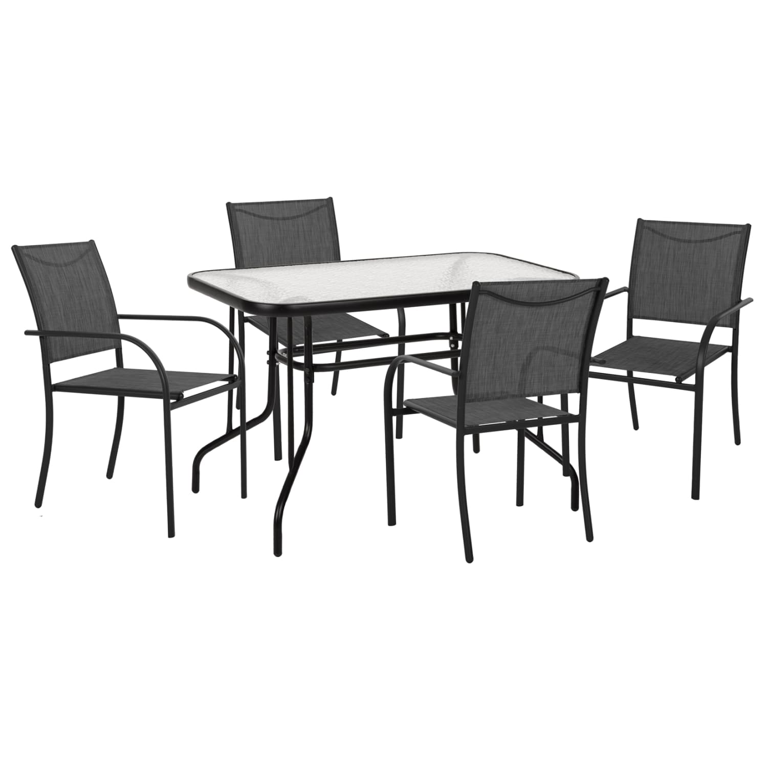 OUTDOOR DINING SET 5PCS REDAN TABLE & 4 ARMCHAIRS IN BLACK