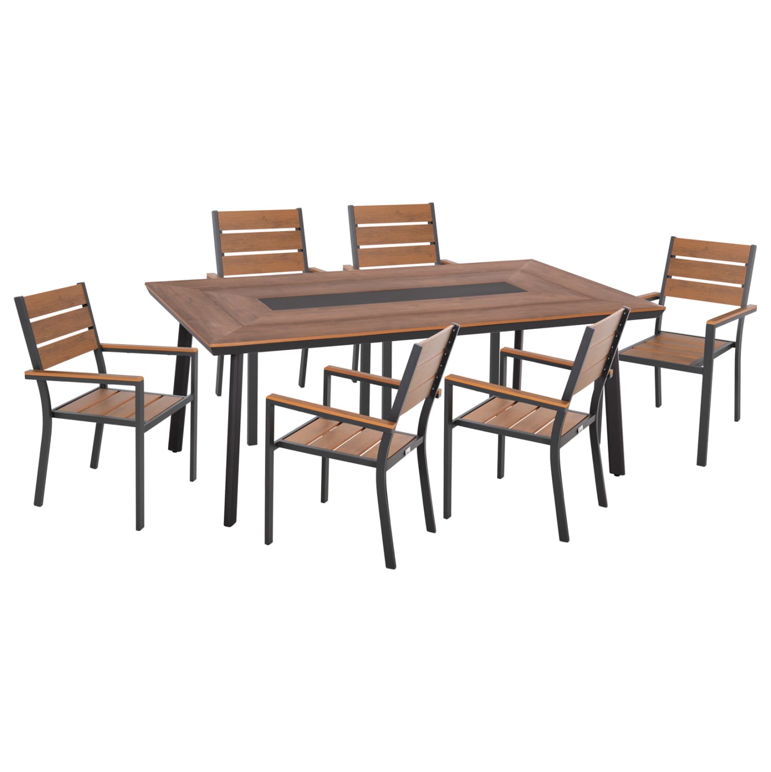 OUTDOOR DINING SET 7PCS SAGA ALUMINUM IN GREY--POLYWOOD