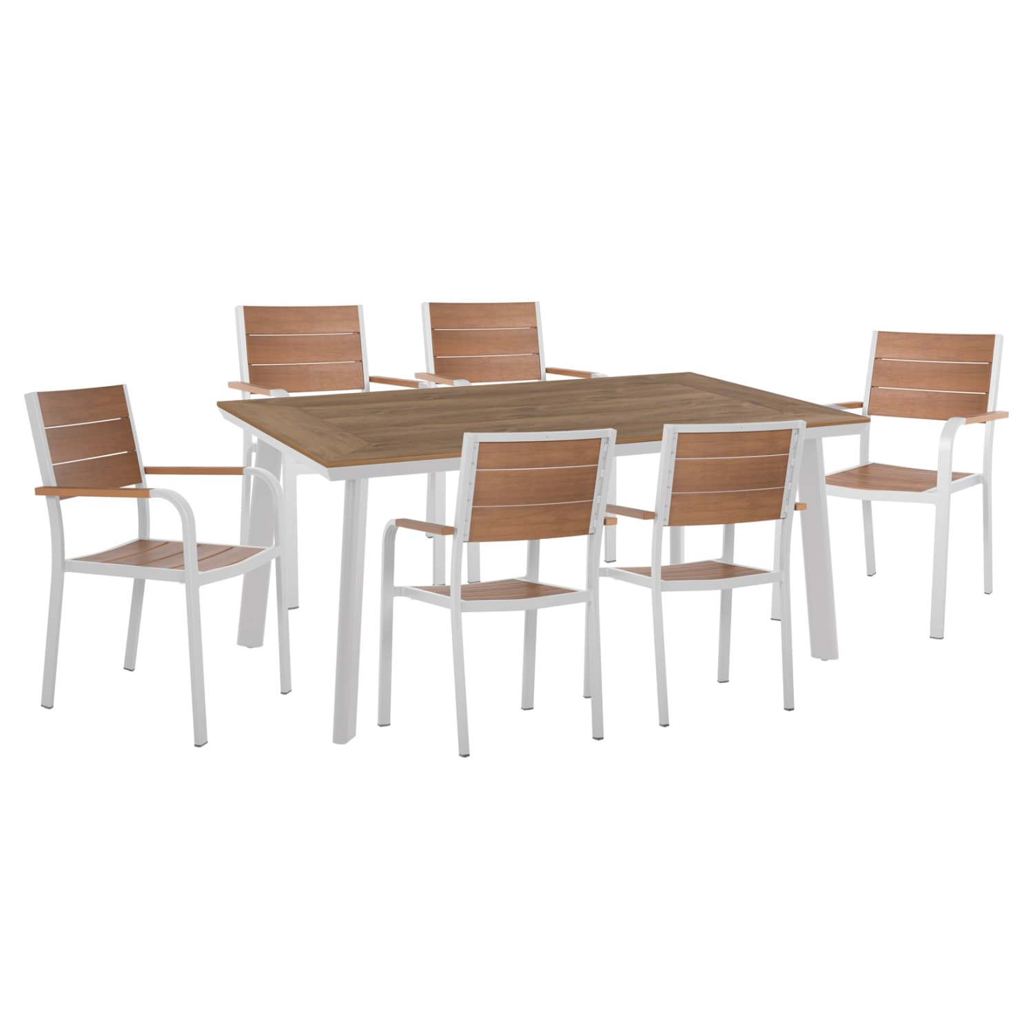 OUTDOOR DINING SET TABER TABLE & 6 DINING CHAIRS-ALUMINUM & POLYWOOD--WHITE