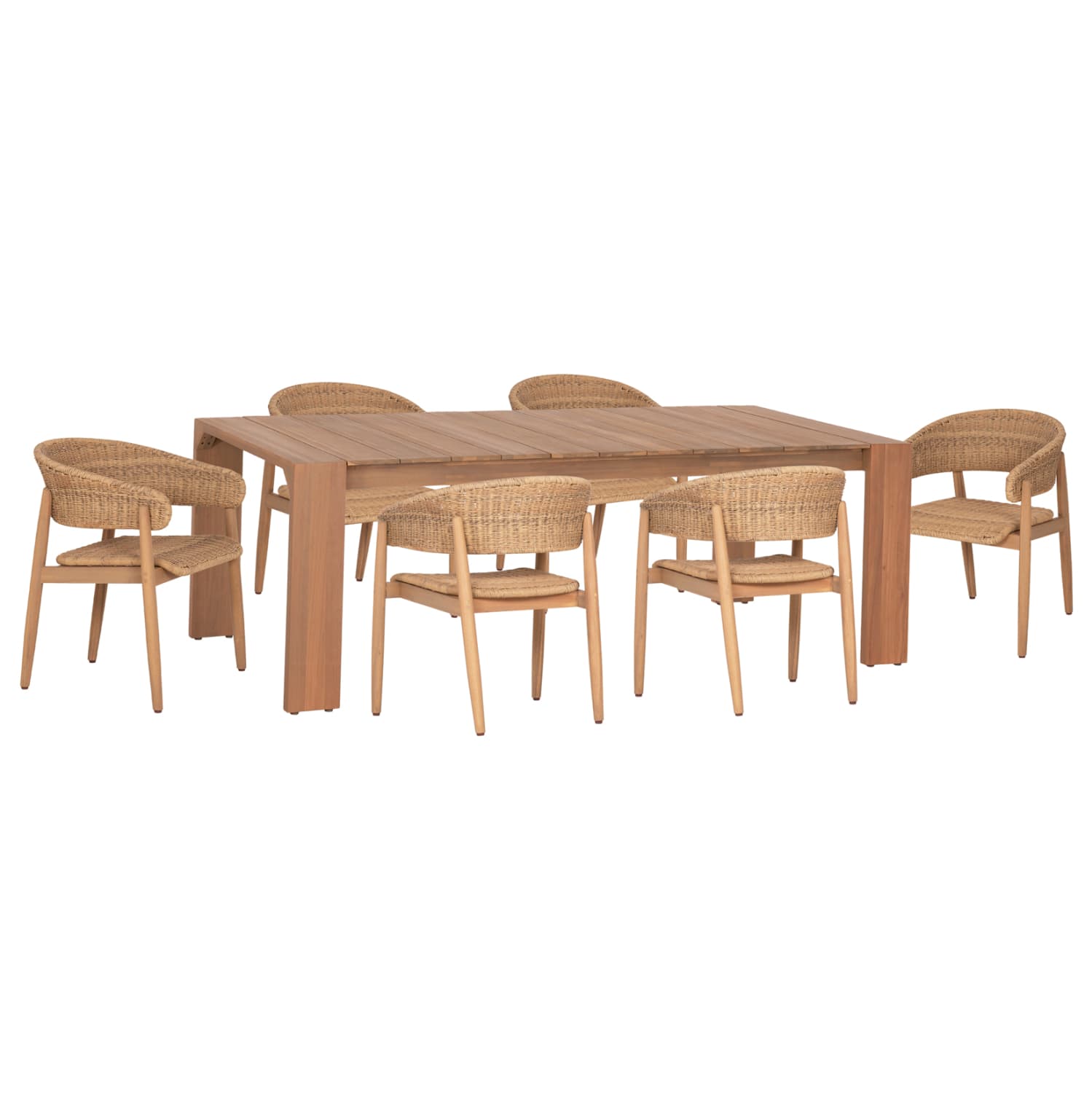 OUTDOOR DINING SET 7PCS FILEM ACACIA WOOD & ROPE IN NATURAL COLORS