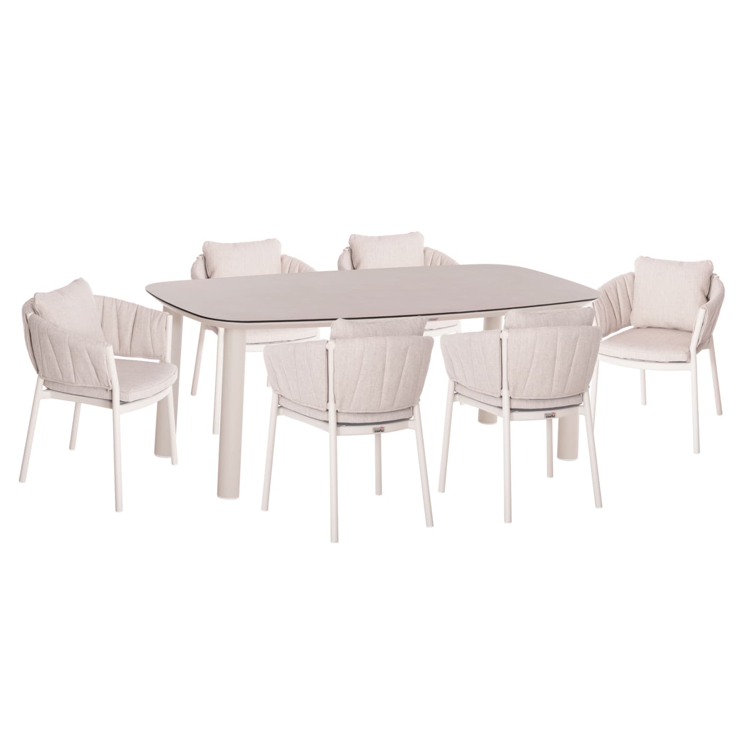 OUTDOOR DINING SET 7PCS SHANKS ALUMINUM IN CREAM WHITE-BEIGE OLEFIN CUSHION COVERS