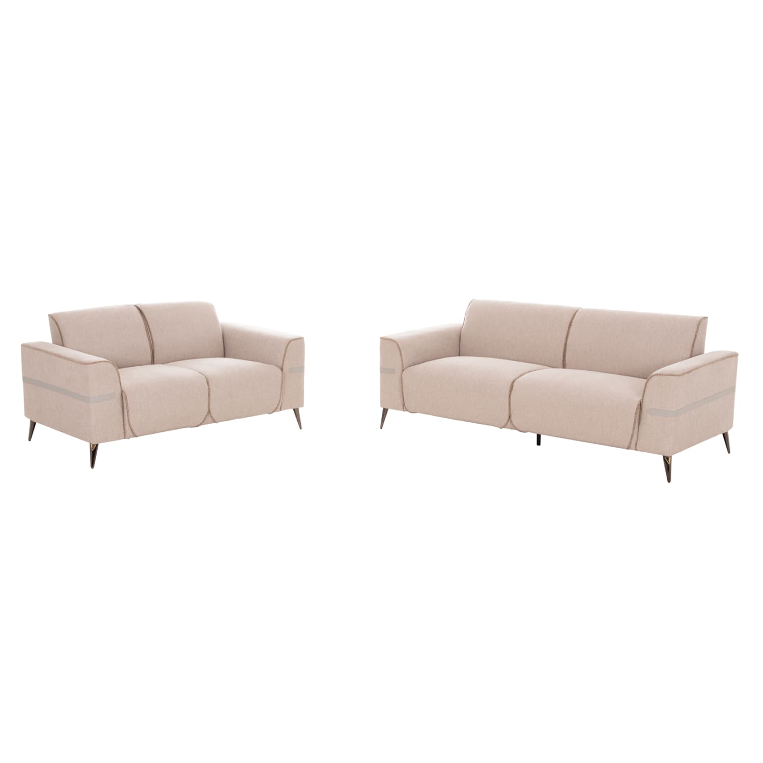 SOFA SET 2PCS FERIN ECRU FABRIC WITH METAL LEGS