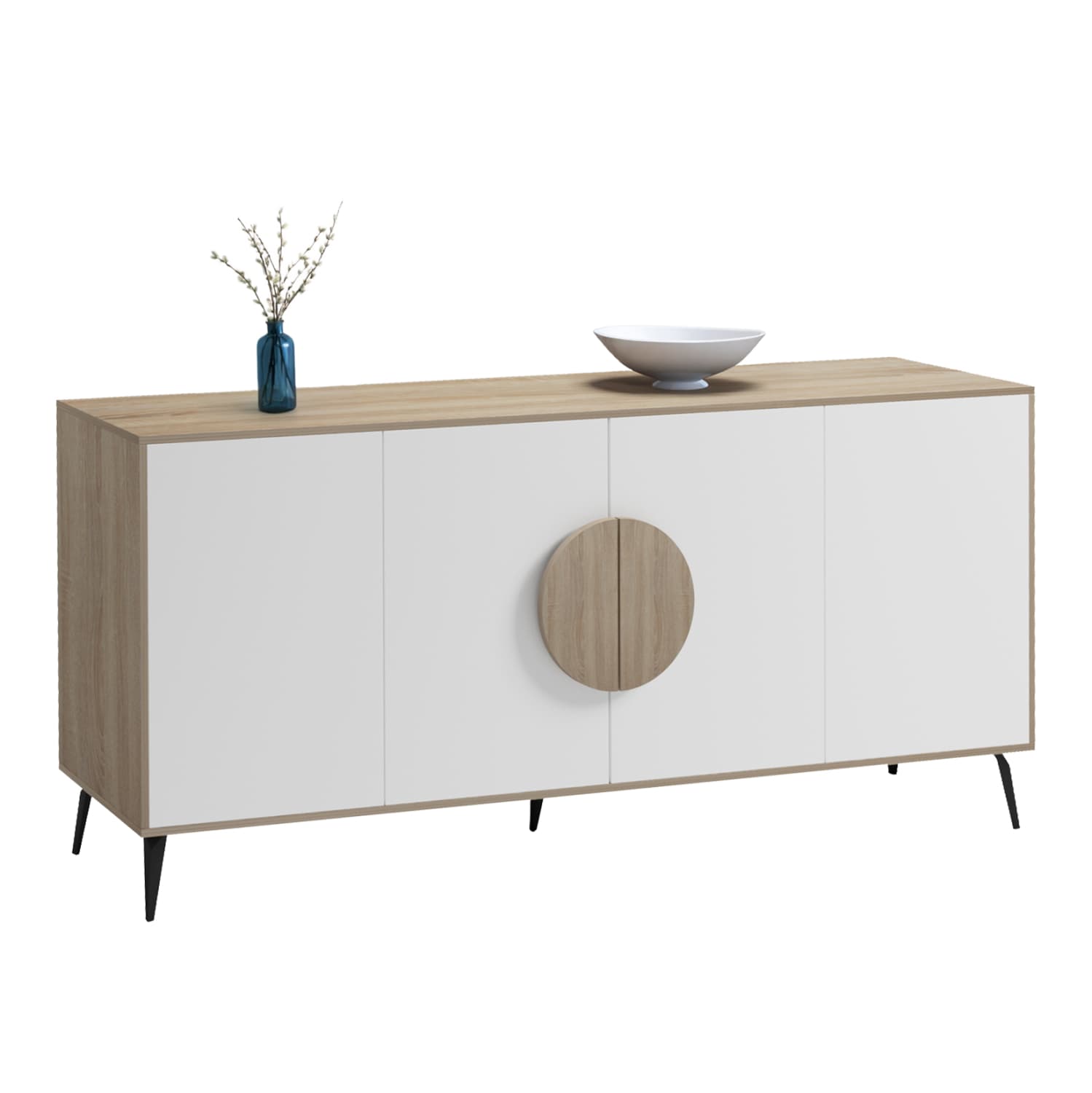 SIDEBOARD SAVORE MELAMINE IN SONAMA/WHITE--BLACK METAL LEGS 180x35.5x82Hcm.