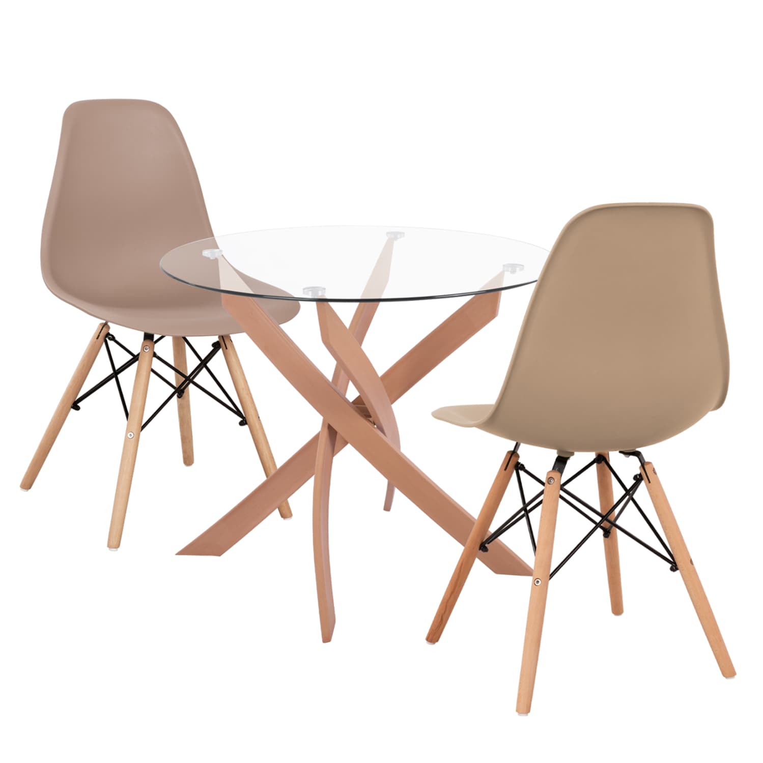 DINING SET 3PCS JAFARU ROUND TABLE & 2 DINING CHAIRS IN CAPPUCCINO