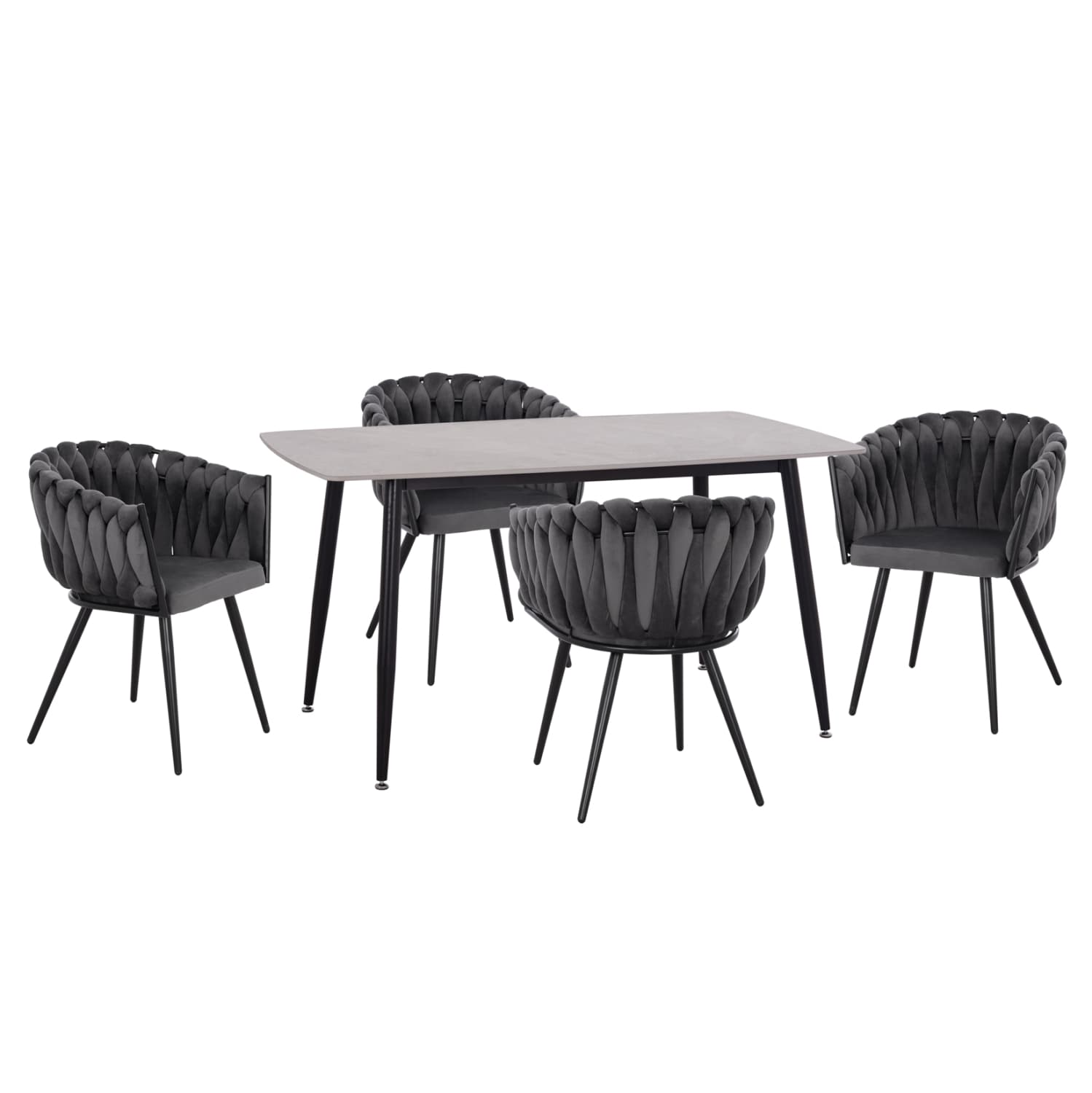 DINING SET 5PCS RAVEN CERAMIC TOP GREY MARBLE--GREY VELVET