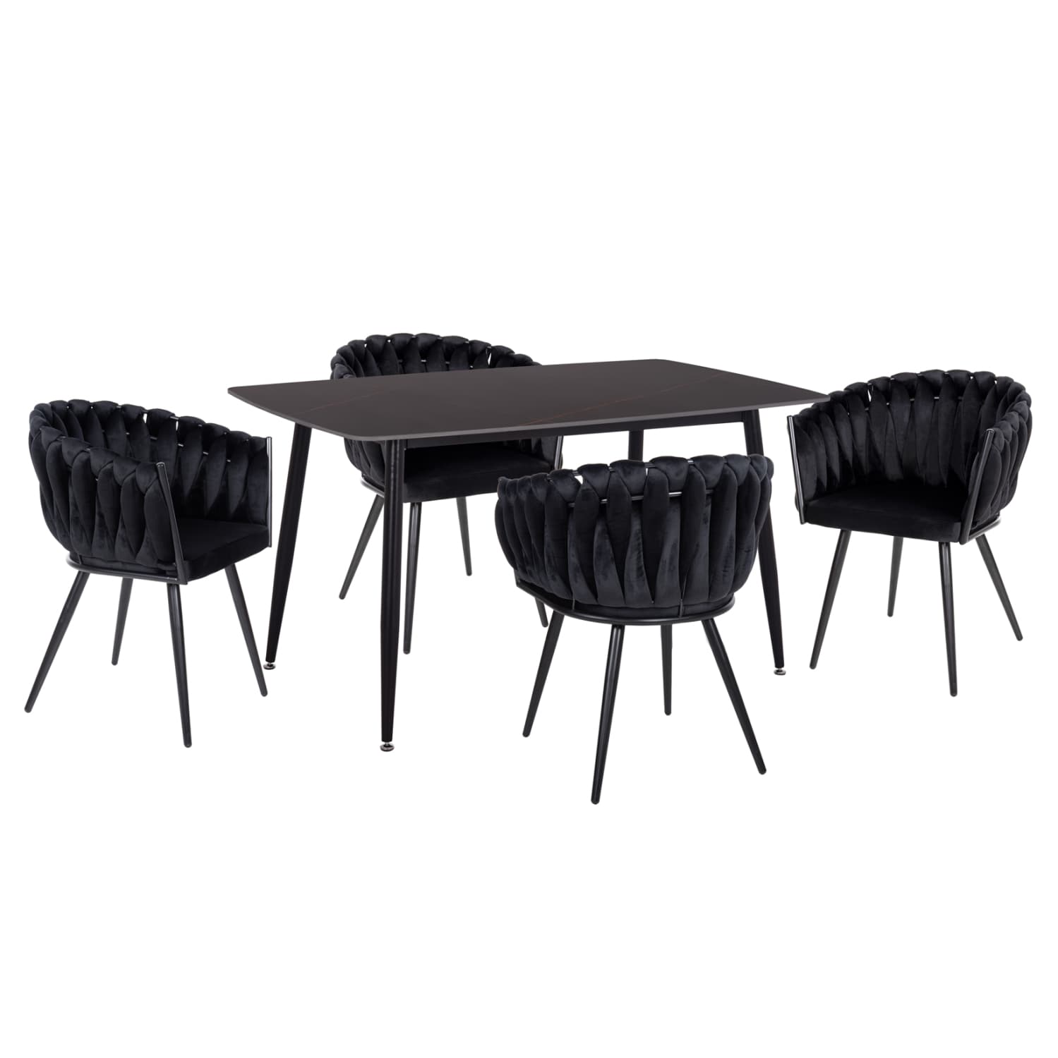 DINING SET 5PCS RAVEN CERAMIC TOP BLACK MARBLE--BLACK VELVET