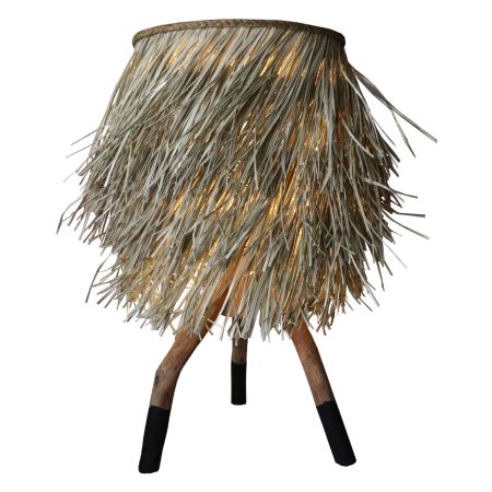 Настолна ламба со нозе од тиково дрво и капак од морска трева во природна и црна боја Φ30x30-60Hcm.HM7771