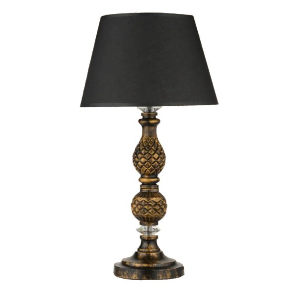 Наменска ламба со патиниран златен резбан столб, црна капа Φ30x55Hcm.HM7665.02