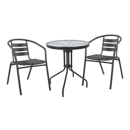 Комплет 3 парчиња со Маса Лима заоблена 60x70cm & Фотели Лор сива боја HM10467