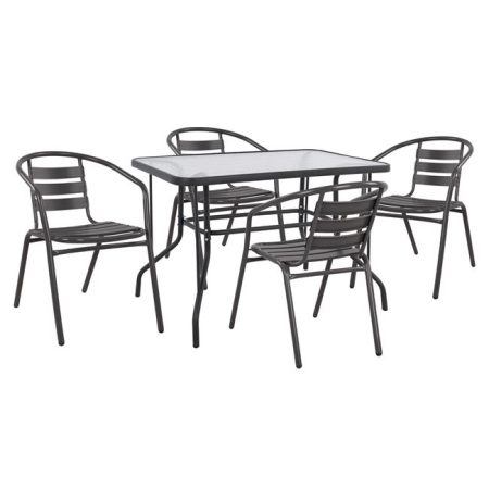 Комплет 5 парчиња со Маса Адам 110x60x71cm & Фотели Лора Сива боја HM10472