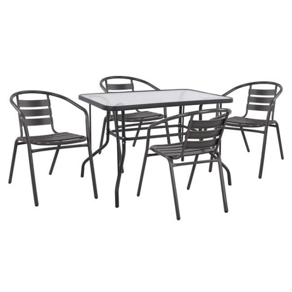 Комплет 5 парчиња со Маса Адам 110x60x71cm & Фотели Лора Сива боја HM10472