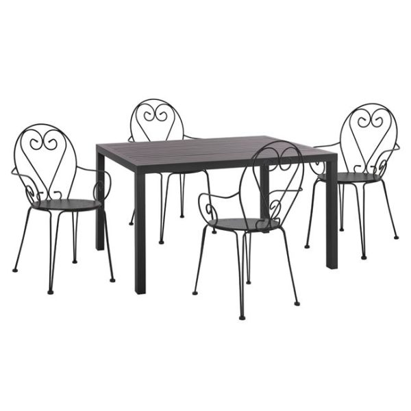 Комплет 5 парчиња со Маса Алуминиум 140x80x75.5 & Стулици Аморе во Сива боја HM10534